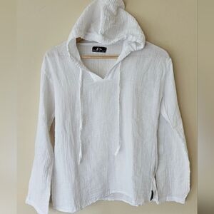 Blanc Du Nil Textured Cotton Hoodie White Travel Gauze Beach Hoodie T1 XS